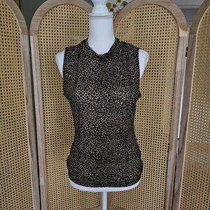 Y2K IVORY cowl neck leopard print tank top. Size Petite Medium